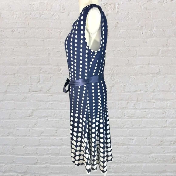 Haani- Navy/White Polkadot Sleeveless Princess Cut Dress- Size L - Picture 6 of 8